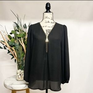 NWOT Premise Studio Black Semi-Sheer Zip Up Blouse